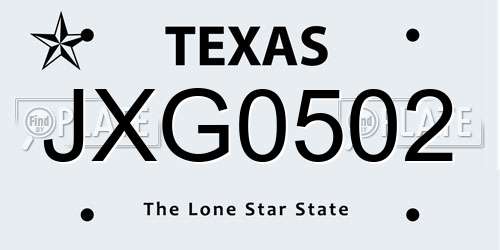 JXG0502 Texas License Plate