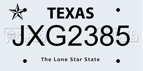 JXG2385 Texas License Plate