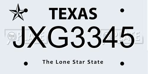 JXG3345 Texas License Plate