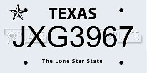 JXG3967 Texas License Plate