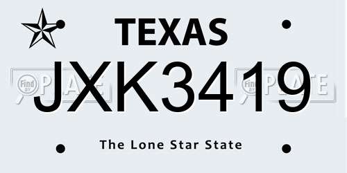JXK3419 Texas License Plate
