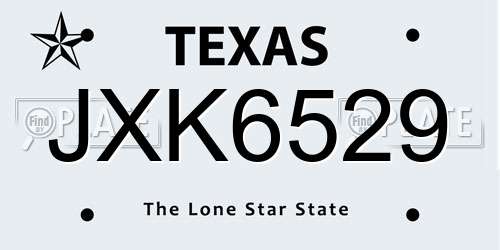 JXK6529 Texas License Plate