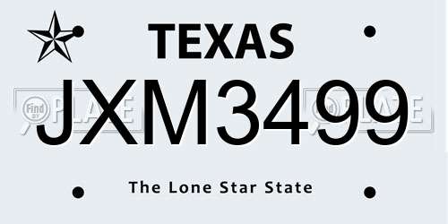 JXM3499 Texas License Plate