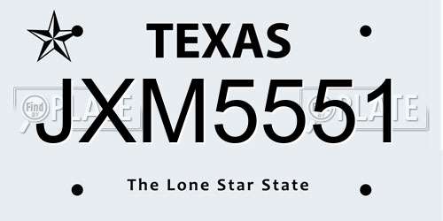JXM5551 Texas License Plate