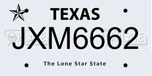JXM6662 Texas License Plate