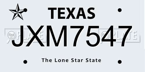 JXM7547 Texas License Plate