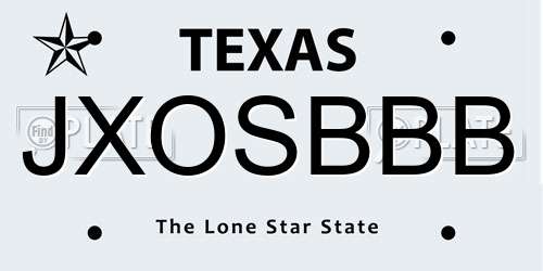 JXOSBBB Texas License Plate