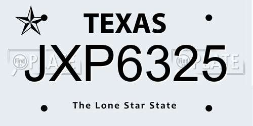 JXP6325 Texas License Plate