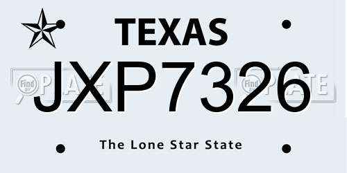 JXP7326 Texas License Plate