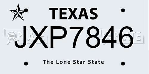 JXP7846 Texas License Plate