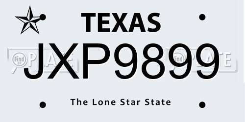 JXP9899 Texas License Plate