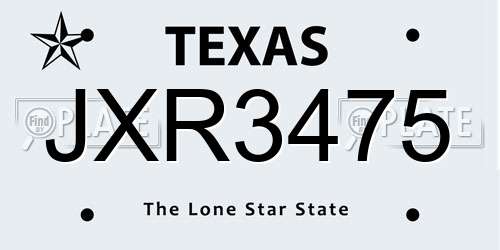 JXR3475 Texas License Plate