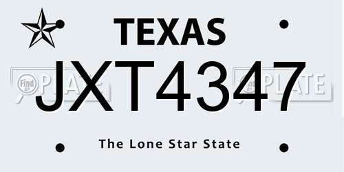 JXT4347 Texas License Plate