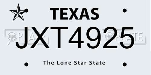 JXT4925 Texas License Plate
