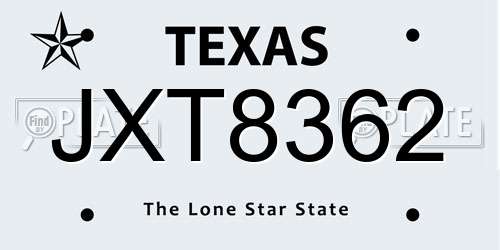 JXT8362 Texas License Plate