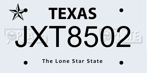 JXT8502 Texas License Plate