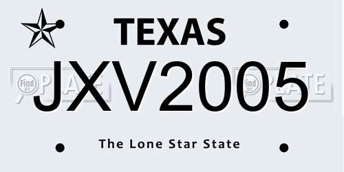 JXV2005 Texas License Plate