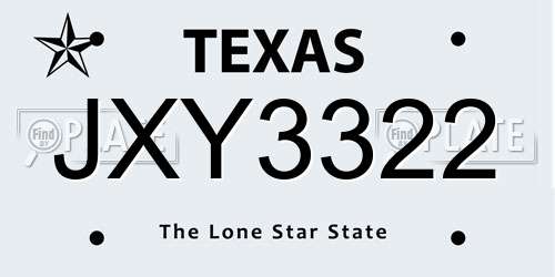 JXY3322 Texas License Plate
