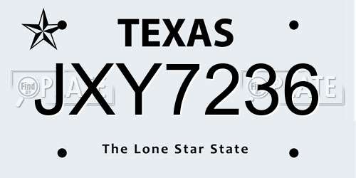JXY7236 Texas License Plate