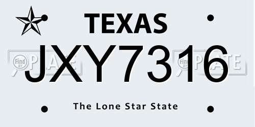 JXY7316 Texas License Plate