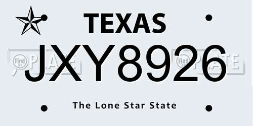 JXY8926 Texas License Plate