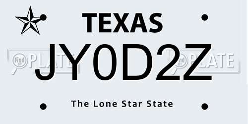 JY0D2Z Texas License Plate