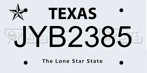 JYB2385 Texas License Plate