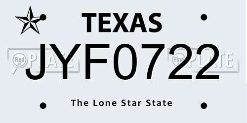 JYF0722 Texas License Plate