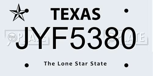 JYF5380 Texas License Plate