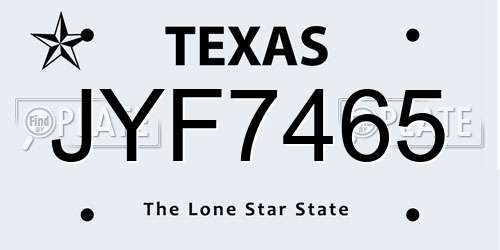 JYF7465 Texas License Plate