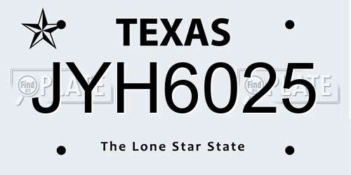 JYH6025 Texas License Plate