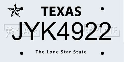 JYK4922 Texas License Plate
