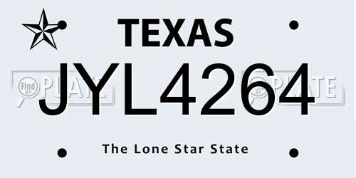 JYL4264 Texas License Plate