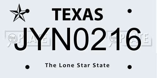 JYN0216 Texas License Plate