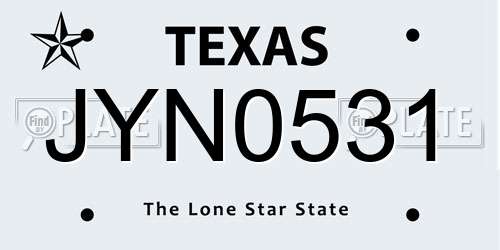 JYN0531 Texas License Plate