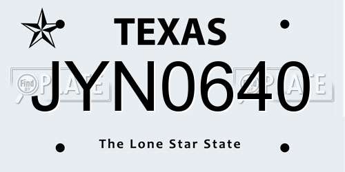 JYN0640 Texas License Plate