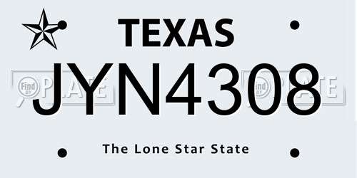 JYN4308 Texas License Plate