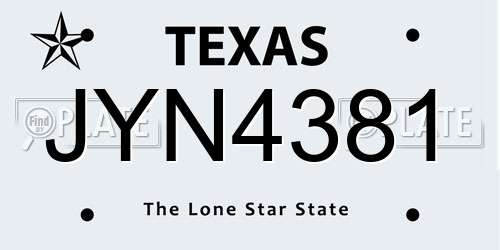 JYN4381 Texas License Plate