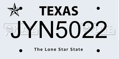 JYN5022 Texas License Plate