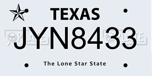 JYN8433 Texas License Plate