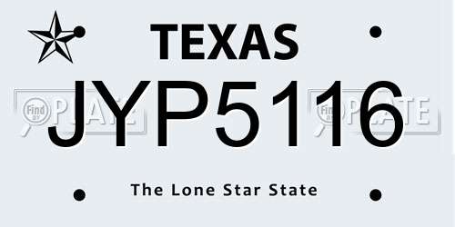 JYP5116 Texas License Plate