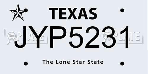 JYP5231 Texas License Plate