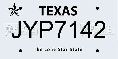 JYP7142 Texas License Plate