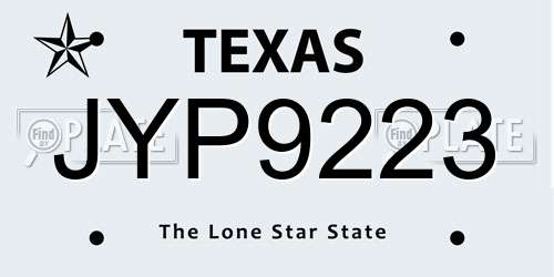 JYP9223 Texas License Plate