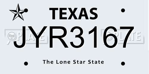 JYR3167 Texas License Plate