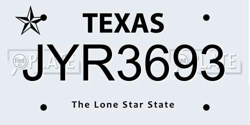 JYR3693 Texas License Plate
