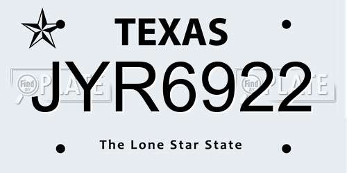 JYR6922 Texas License Plate