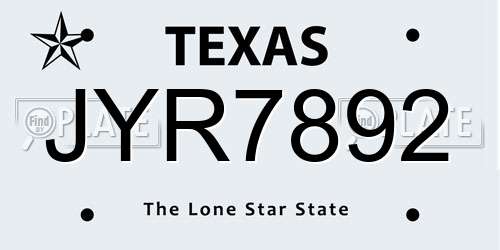 JYR7892 Texas License Plate