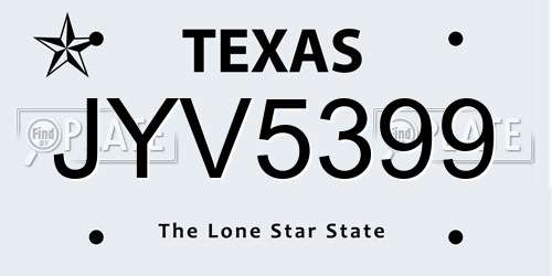 JYV5399 Texas License Plate