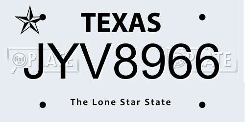 JYV8966 Texas License Plate